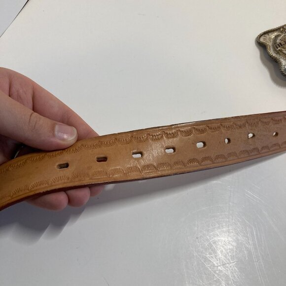 ADM Silversmith Col Texas Lone Star State Belt Buckle 40 Leather Belt Hand Made - Picture 13 of 16